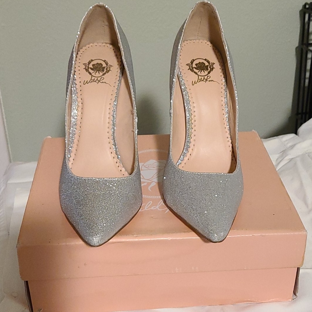 Wild Rose, silver sparkly high heels